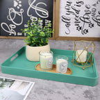 Green Decorative Serving Tray with Handles, Plastic Coffee Table Tray for Outdoor Patio, Living Room, Ottoman, Bathroom Counter, 10.2”*15.7”*1.4”