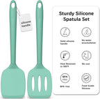 Coukre 2 Pack Silicone Spatula Set, High Heat Resistant, BPA Free Kitchen Spatula, Solid & Slotted Turner for Non-Stick Pans, Sautéing, and Flipping (2, PureAquaGreen)