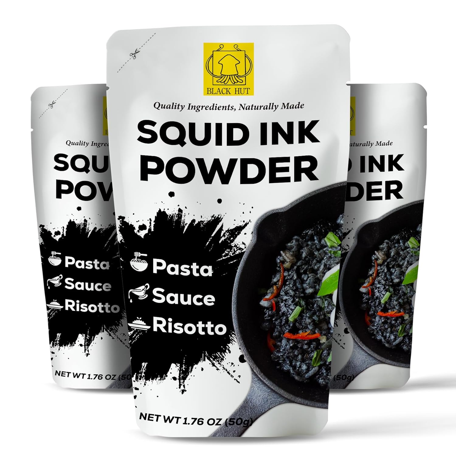 Black Hut Cuttlefish Squid Ink Powder, Perfect for Festive Baking & Cooking, Ideal for Rice, Noodles, Pasta, Spaghetti, Risotto, Tinta de Sepia, Halal Certified, Contains Molluscs, 1.76oz / 50g