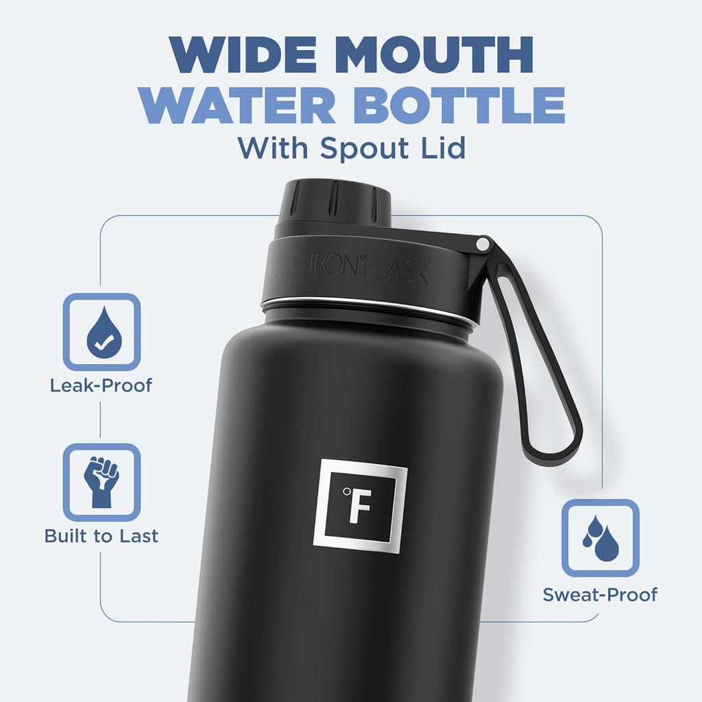 IRON °FLASK Camping & Hiking Hydration Flask with 3 Lids - Stainless Steel, Double Walled & Vacuum Insulated Water Bottle - Leak Proof & BPA Free (Aurora, Spout - 40 oz)