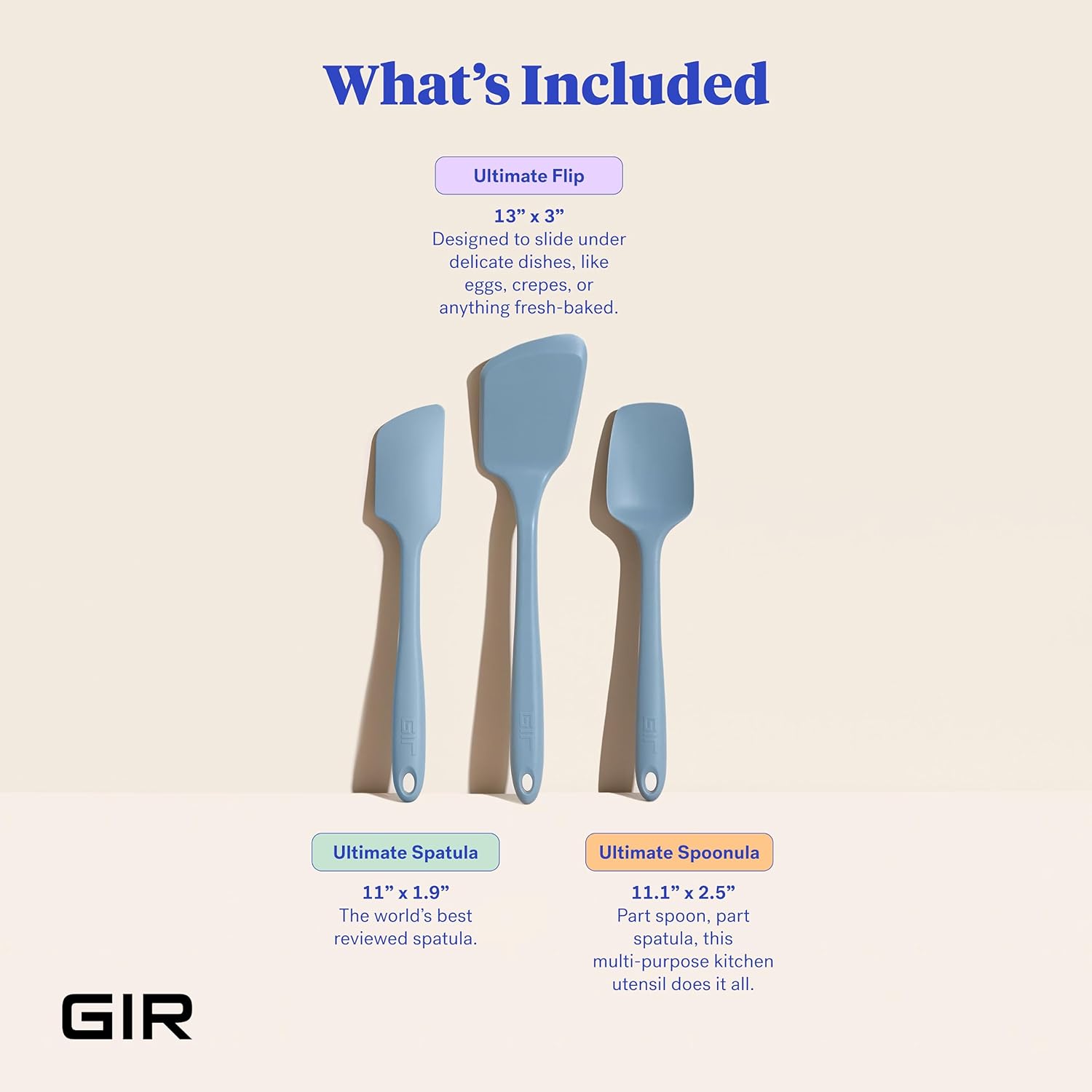 GIR: Get It Right 3 Piece Silicone Utensil Set - Spatula, Flip & Spoonula - Non-Stick, Heat Resistant & Dishwasher Safe - Silicone Kitchen Utensils - BPA & BPS Free - Slate Spatula Set