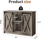 4 EVER WINNER Farmhouse Coffee Bar Cabinet with Sliding Barn Door, 42” Coffee Bar Table with Adjustable Shelves, Buffet Cabinet with Storage for Kitchen Living Dining Room, Wash Grey