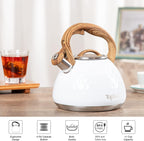 Tea Kettle, Toptier Teapot Whistling Kettle with Wood Pattern Handle Loud Whistle, Food Grade Stainless Steel Tea Pot for Stovetops Induction Diamond Design Water Kettle, 2.7-Quart White