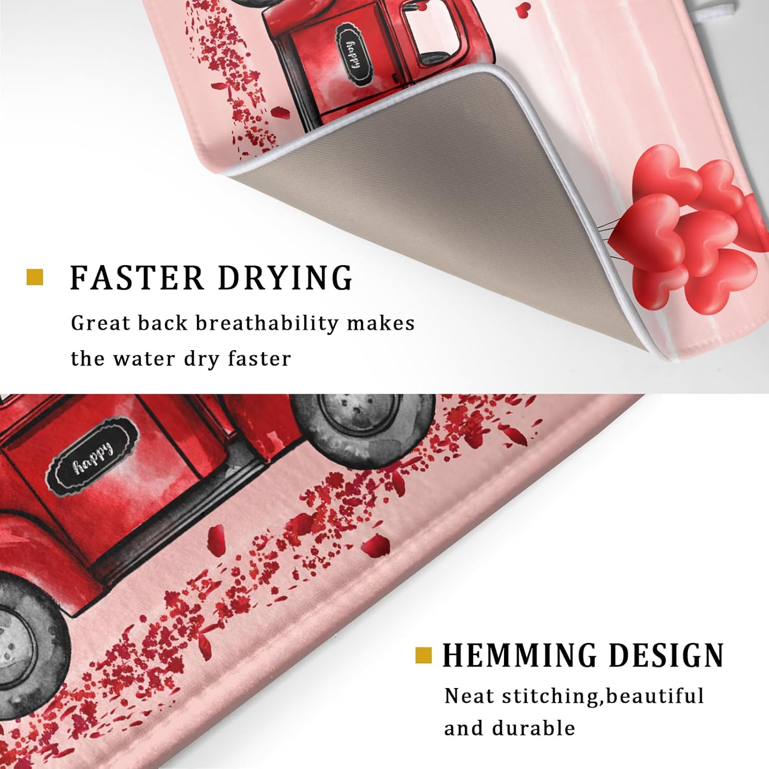 Valentine's Day Dish Drying Mats for Kitchen Counter, Happy Valentine's Day Dish Mat Absorbent Reversible Microfiber Dish Drying Pad Love Kitche Mat Dish Drainer Rack Mats for Coffee Bar 18"x24"