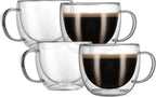 CNGLASS 8oz Double Wall Glass Coffee Mugs,Clear Insulated Espresso Glass Mugs with Handle for Latte,Cappuccino,Coffee,Set of 4