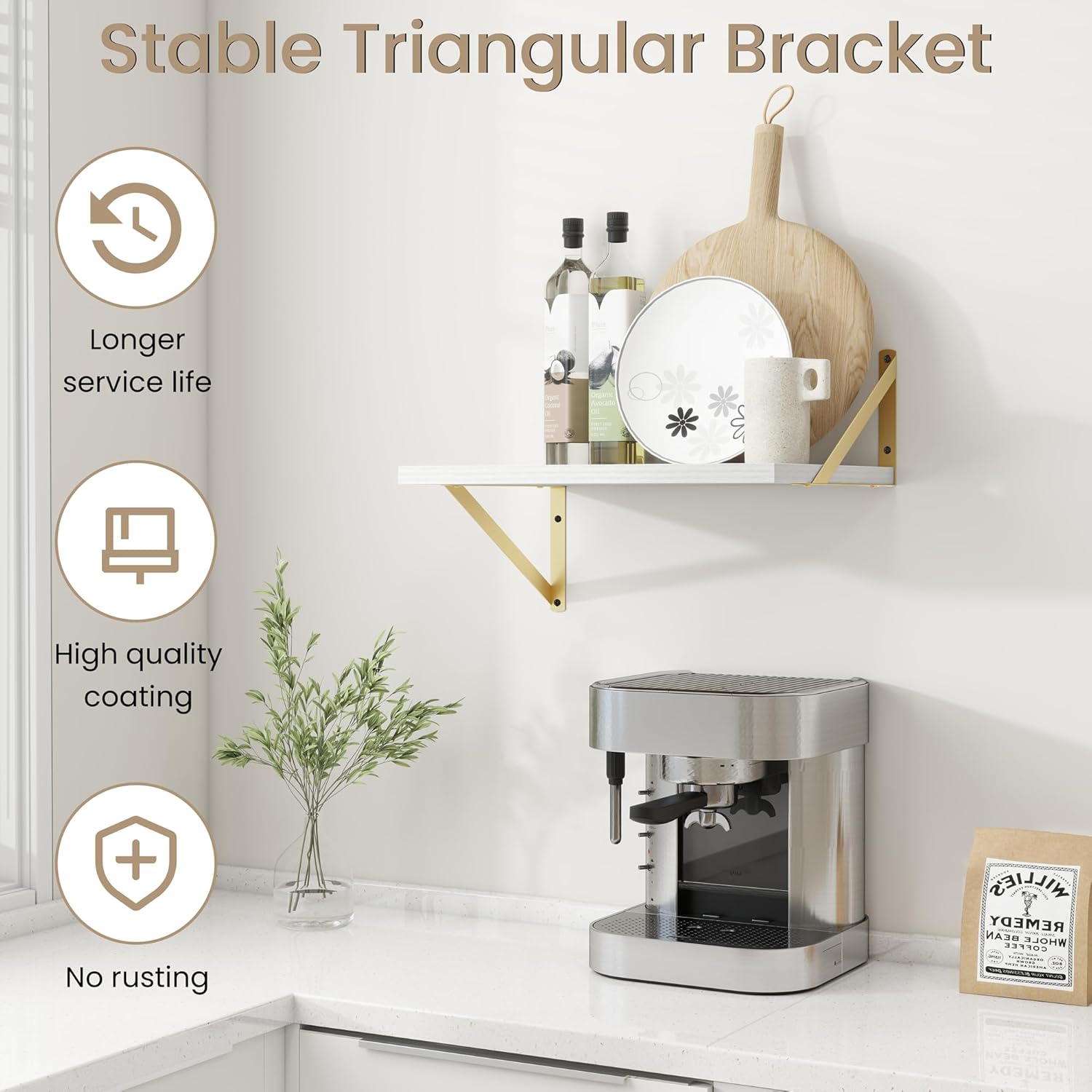 Dreamland Gold Floating Shelves for Wall, Gold Wall Shelf, Large Floating Shelf 12 * 16 inch Set of 2 for Bookshelf Living Room Bedroom Home Office Bathroom