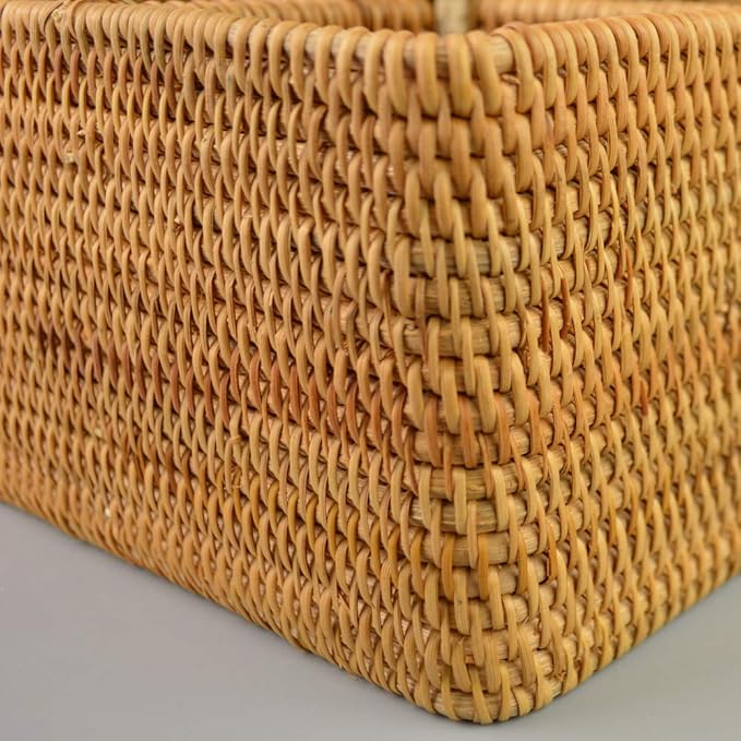 i-lan Natural Rattan 4 Compartments Cooking Utensil Silverware Organizer Holder Cosmetics Storage Box Cutlery Caddy Flatware Serving Basket (180mm 4-Compartment Box)