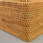 i-lan Natural Rattan 4 Compartments Cooking Utensil Silverware Organizer Holder Cosmetics Storage Box Cutlery Caddy Flatware Serving Basket (180mm 4-Compartment Box)