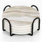 VEYRO Coasters Set of 4 for Drinks – Absorbent Ceramic Stone Drink Coasters with Cork Backing for Coffee Table & Desk, Modern Marble Look Cup Coaster Set, Housewarming Gift for New Home