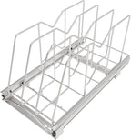 Pull Out Cookie Sheet Organizer for Cabinet, Pan and Pot Rack, Cutting Board Organizer Rack, Baking Tray Organizer for Cabinet, Adjustable Divider Width, 11" W x 22" D x 11.8" H, Chrome