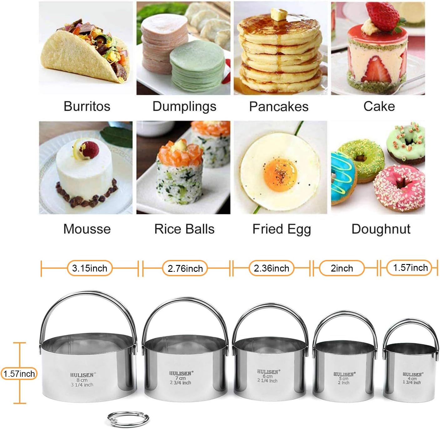 HULISEN Biscuit Cutter Set (5 Pieces/Set), Round Cookies Cutter with Handle, Professional Baking Dough Tools, Gift Package