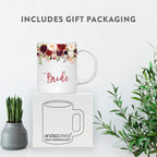 Andaz Press 11oz. Wedding Ceramic Coffee Tea Mug Gift, Fall Autumn Marsala Burgundy Flowers Roses Florals, Bride, 1-Pack, Includes Gift Box