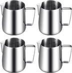 Dandat 4 Pcs Milk Frothing Pitcher Espresso Steaming Pitchers 12 Oz Stainless Steel Milk Steamer Cup Frother Jug for Espresso, Latte Art, Chai Cappuccino Hot Chocolate