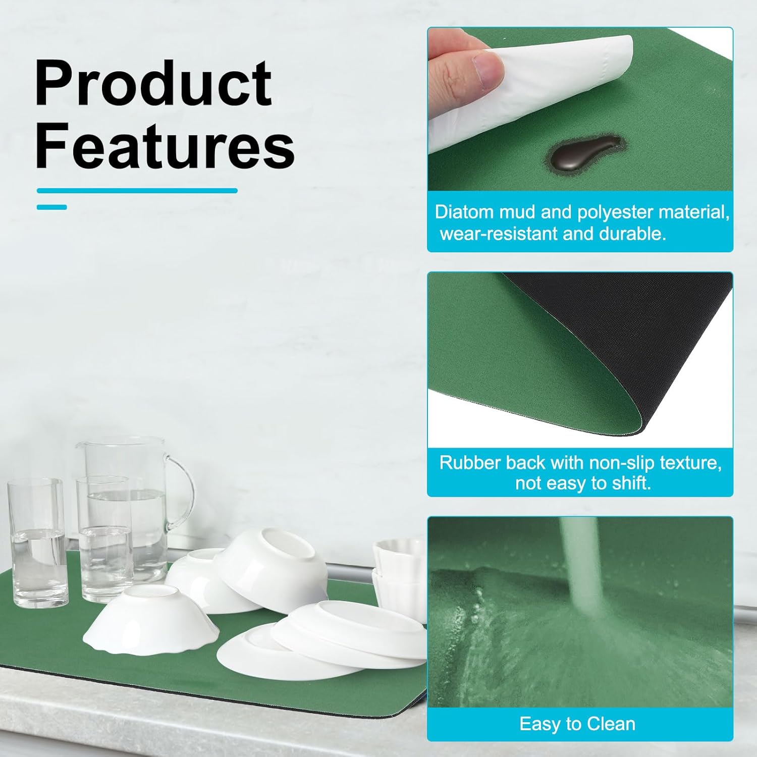 uxcell Silicone Mats for Kitchen Counter, 23.6" x 15.7" Non-Slip Countertop Protector Mat Heat Resistant Coffee Mat Waterproof Table Placemat, Dark Green