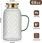 Glass Pitcher with Lid, 2 PACK 68 oz/2 Liter Vintage Water Pitcher, Clear Borosilicate Glass Water Carafe for Cold Brew, Coffee, Lemonade, Iced Sun Tea,Beverage, Milk, Heat Resistant