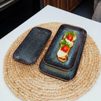 Porcelain Dinner Plates Platters Set of 2, for Fruit, dessert, snack platter, Bread, cupcake, Salad - Microwave, Dishwasher Safe, Scratch Resistant durable, Black Reactive glaze