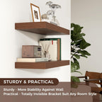 Floating Shelves - 2 Large Wall Mounted Shelves with Invisible Brackets, Long Wood Floating Wall Shelf for Living Room, Bedroom, Kitchen (Walnut, 24" W x 9" D x 1.5" H)