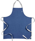 Solino Home Linen Kitchen Apron for Men & Women - Indigo Blue/Soft Grey Bib Apron with Front Pockets - Handcrafted from European Flax