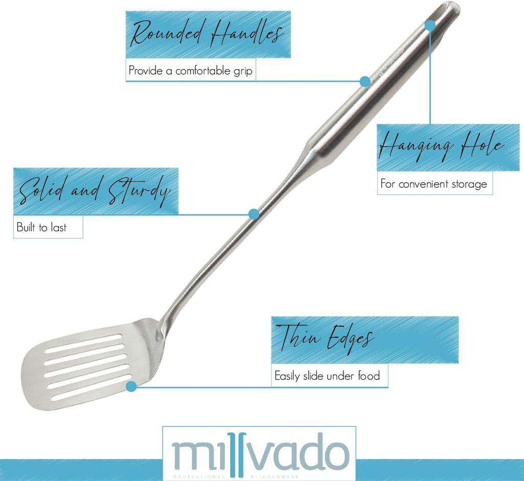 Stainless Steel Cooking Spatula,15 Inch Metal Turner, Kitchen Slotted Flipper For Grills, Camping BBQ’s, Frying Pancakes, Burgers, Large Cookware For the Professional Chef