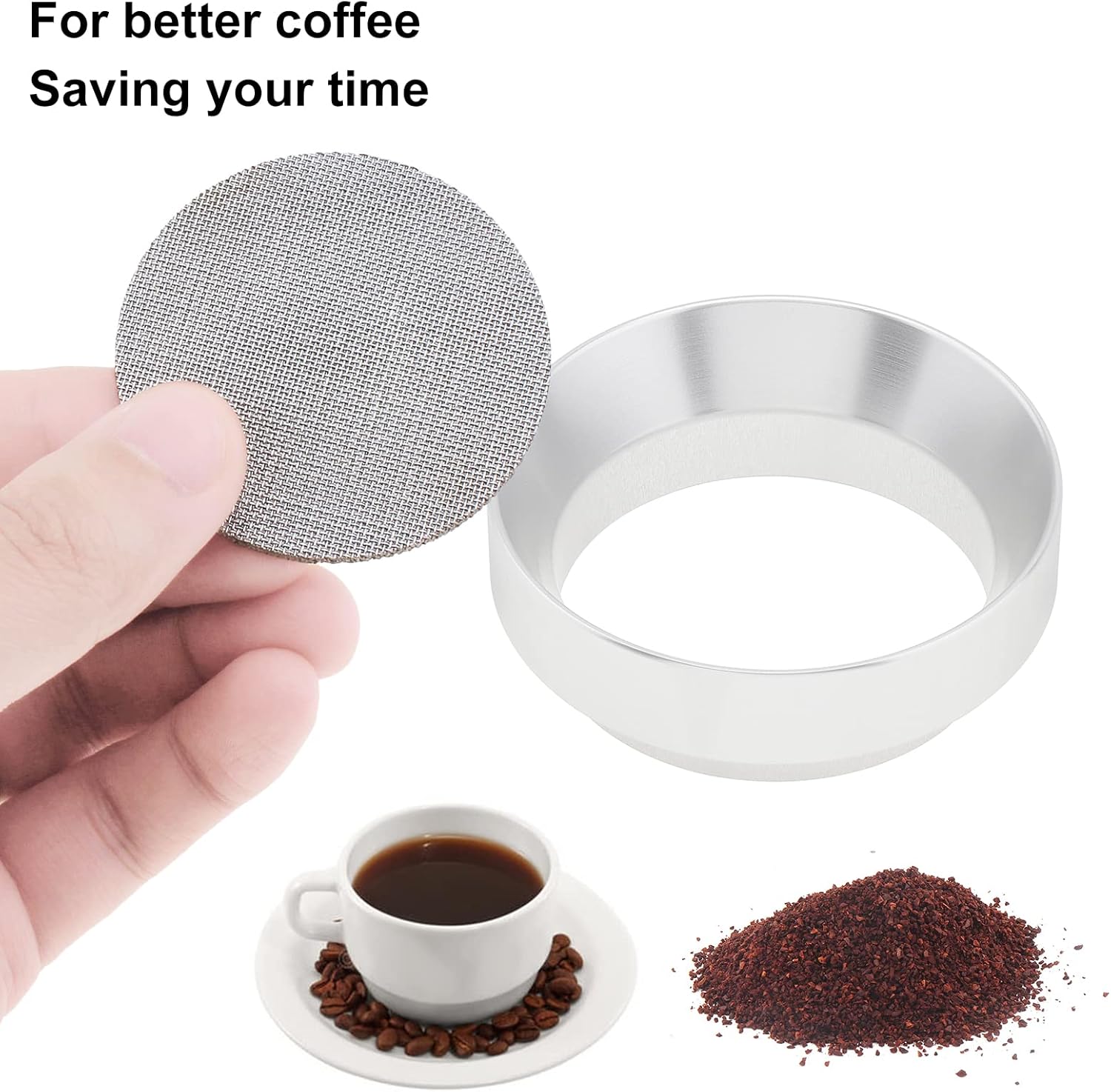 51mm Espresso Dosing Funnel and Puck Screen, Magnetic Espresso Coffee Dosing Ring, Reusable 1.7mm Thickness Espresso Puck Screen 316 Stainless Steel Fits 51mm Portafilter