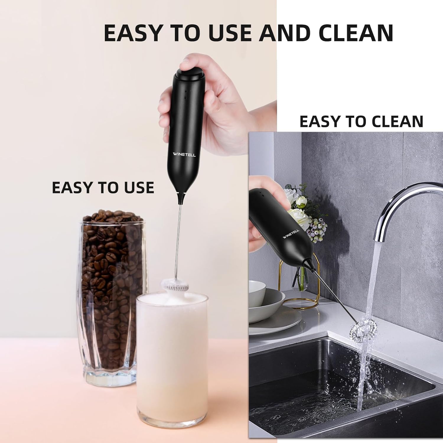 Rechargeable Electric Milk Frother Handheld, Coffee Frother with USB C Charging Stand, Powerful Frother Wand Whisk, Drink Mixer for Lattes, Hot Chocolate, Matcha, etc