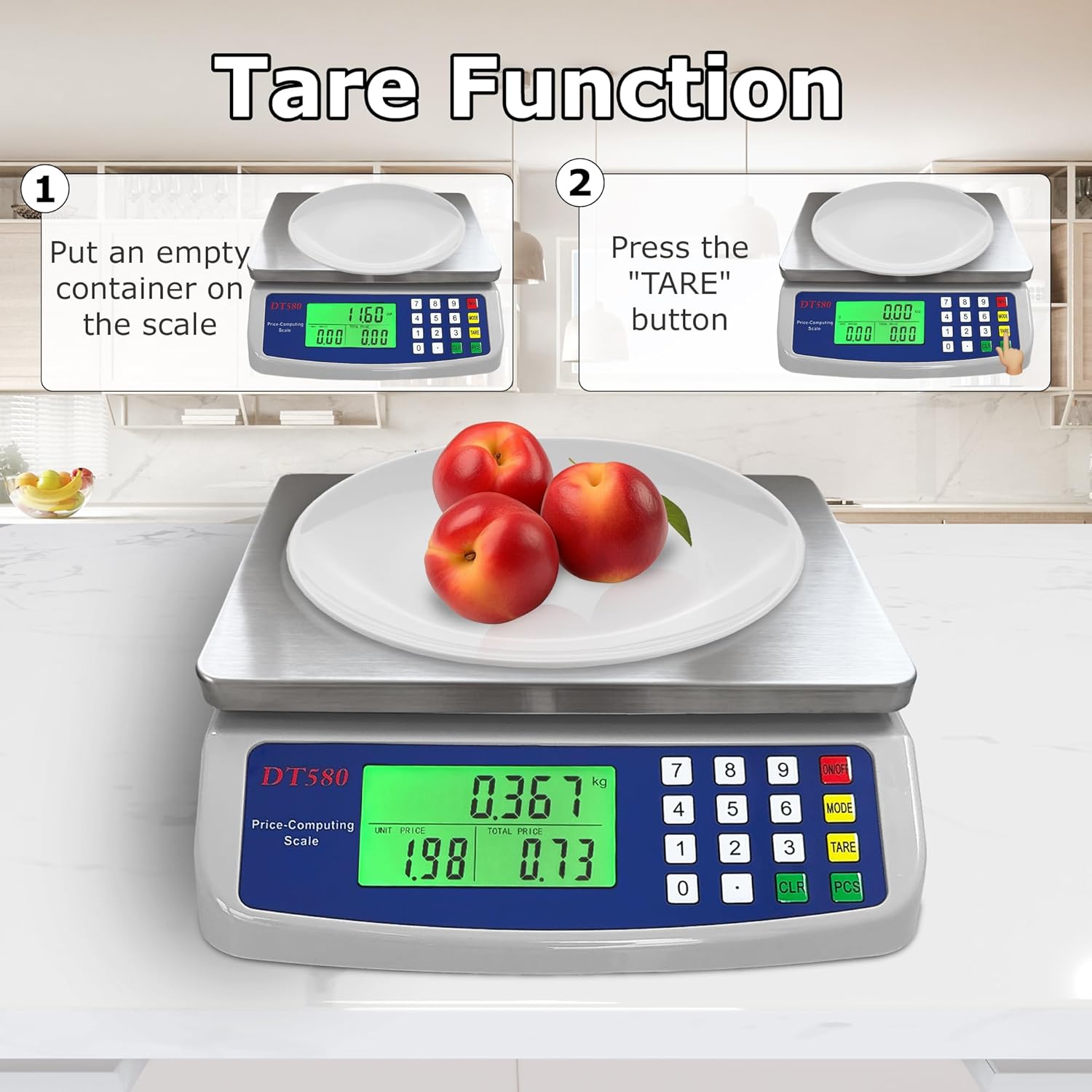 Large Digital Kitchen Scale 40kg/88lb Stainless Steel Price Computing Scale Counting Scale Deli Scale with LCD Display for Baking Bread Cooking Meat Prep Parts and Coins Adapter Included