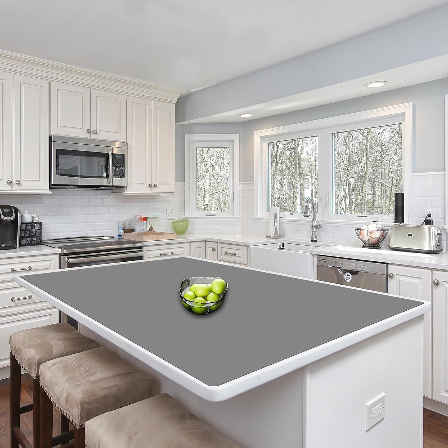 Silicone Mats for Kitchen Counter, 48"x32"(120cmx80cm) Large Heat Resistant Mat Kitchen Island Waterproof Countertop Protector Mat Nons-slip Extra Large Counter Mat, Light Gray