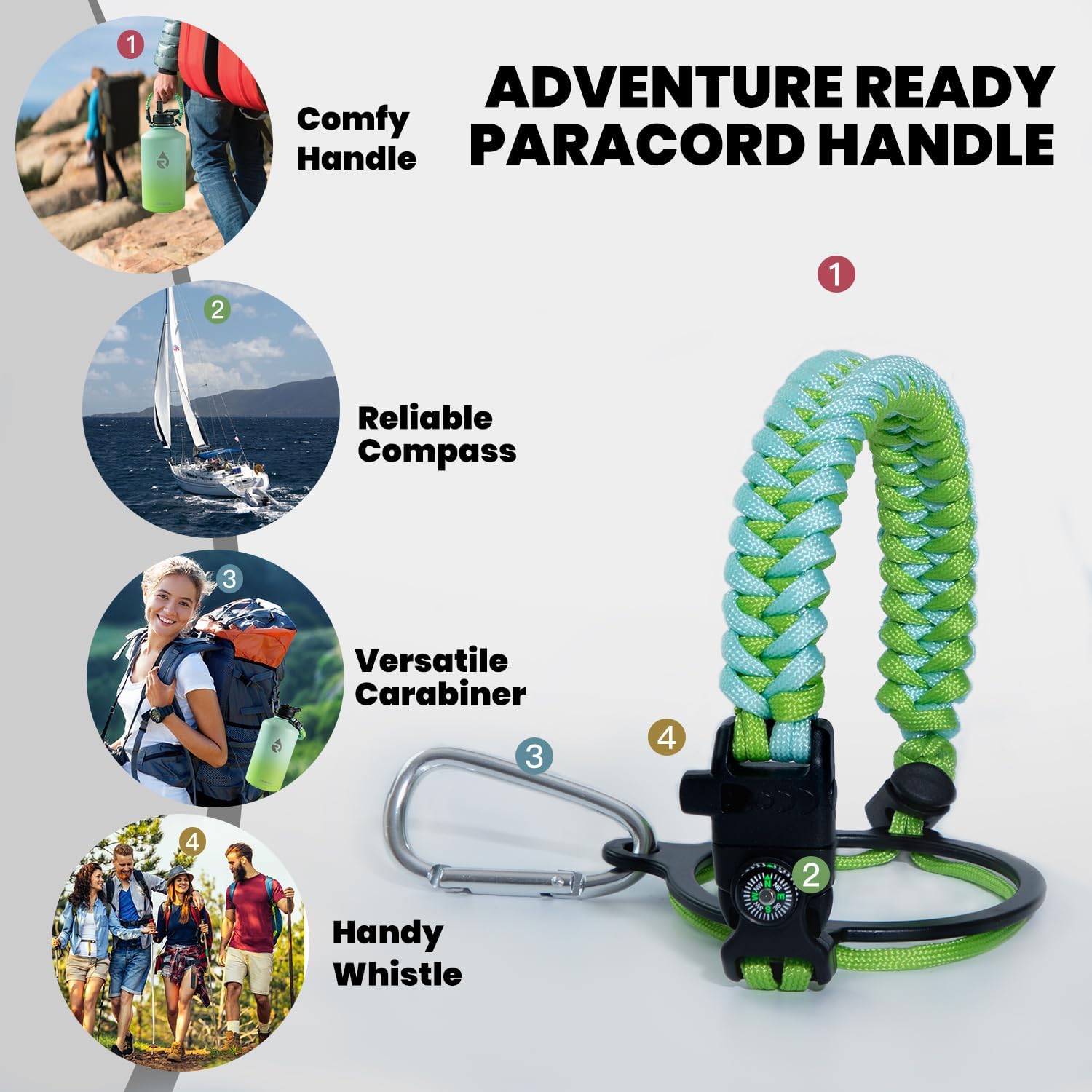 One Gallon Water Bottle Insulated, Triple Walled Vacuum Stainless Steel (Cold for 48 Hrs), Leak Proof & Non-BPA, Large Water Flask Jug with Paracord Handle & Straw Spout Lids