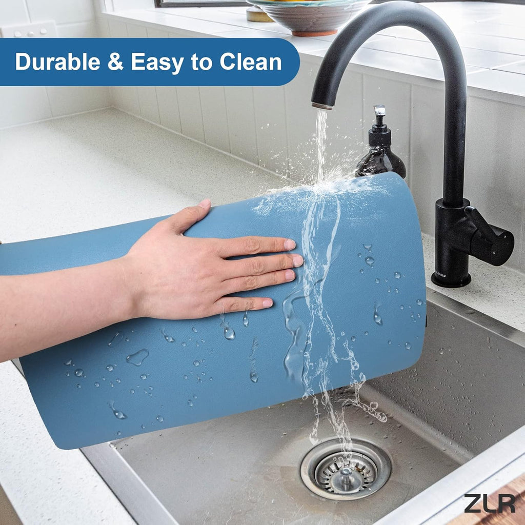 ZLR Coffee Mat - 12" x 20" Middle Kitchen Hide Stain Absorbent Dish Drying Mat for Countertop - Easy to Clean Coffee Bar Mat for Espresso Machine and Spill Protection - Navy Blue