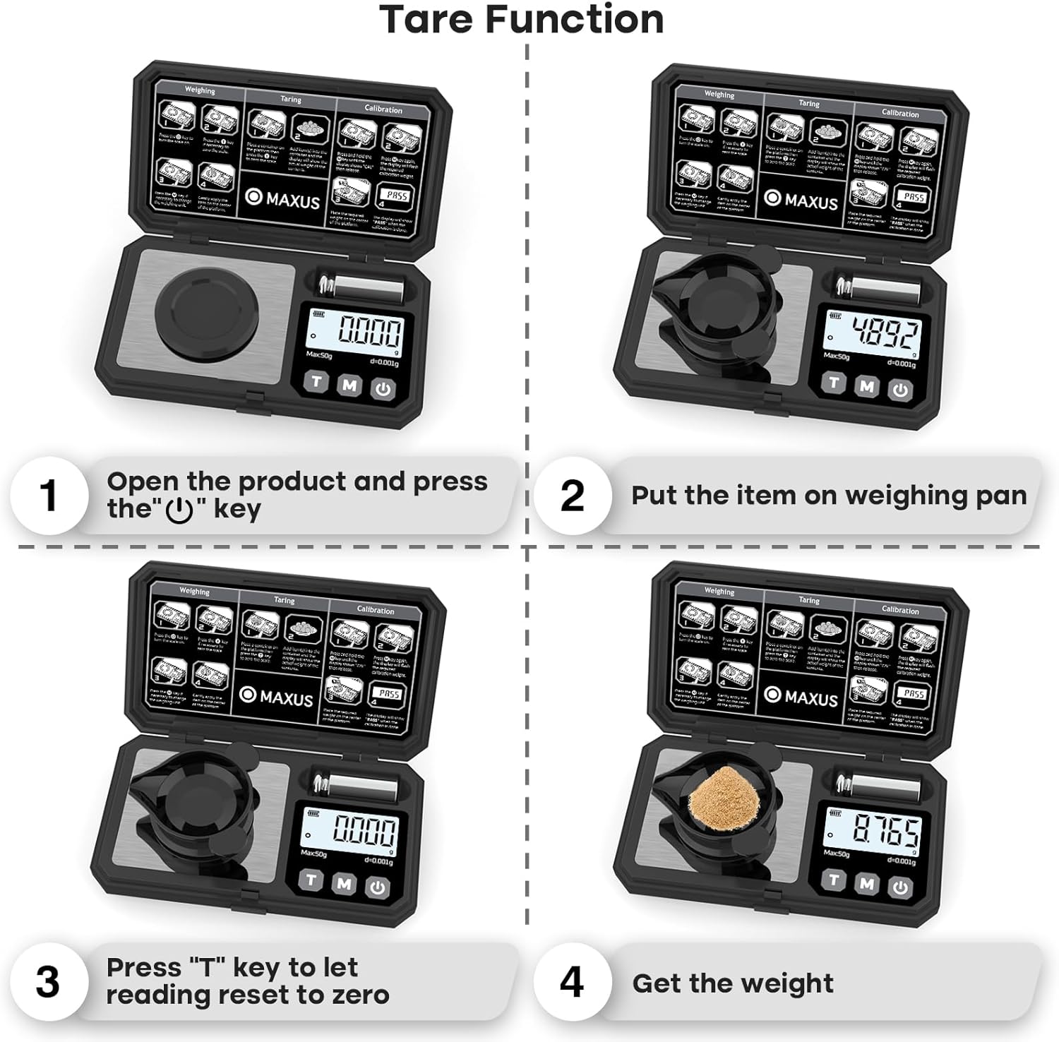 MAXUS Digital Milligram Scale 50g/0.001g with Calibration Weight, Reloading Scale with Powder Trickler Accessories