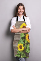Sunflowers on Wooden Board Apron for Women and Men, Adjustable Kitchen Chef Apron for Cooking Baking - Cute Birthday, Anniversary, Mother's Day Apron Gifts for Mom Wife Girlfriend Aunt Grandma