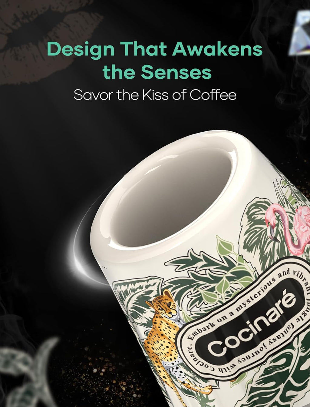 Cocinare KissCup Ceramic Espresso Cup – 2.2oz Demitasse Cup for Espresso, Pour-over coffee & Tea, Jungle, Color-Changing Collection