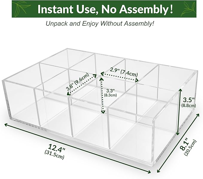 Acrylic Tea Bag Organizer - Clear Tea Storage Box, K Cup Coffee Pods Holder with 8 Compartments, Tea Station Organizer for Countertop, Modern Tea Display Stand