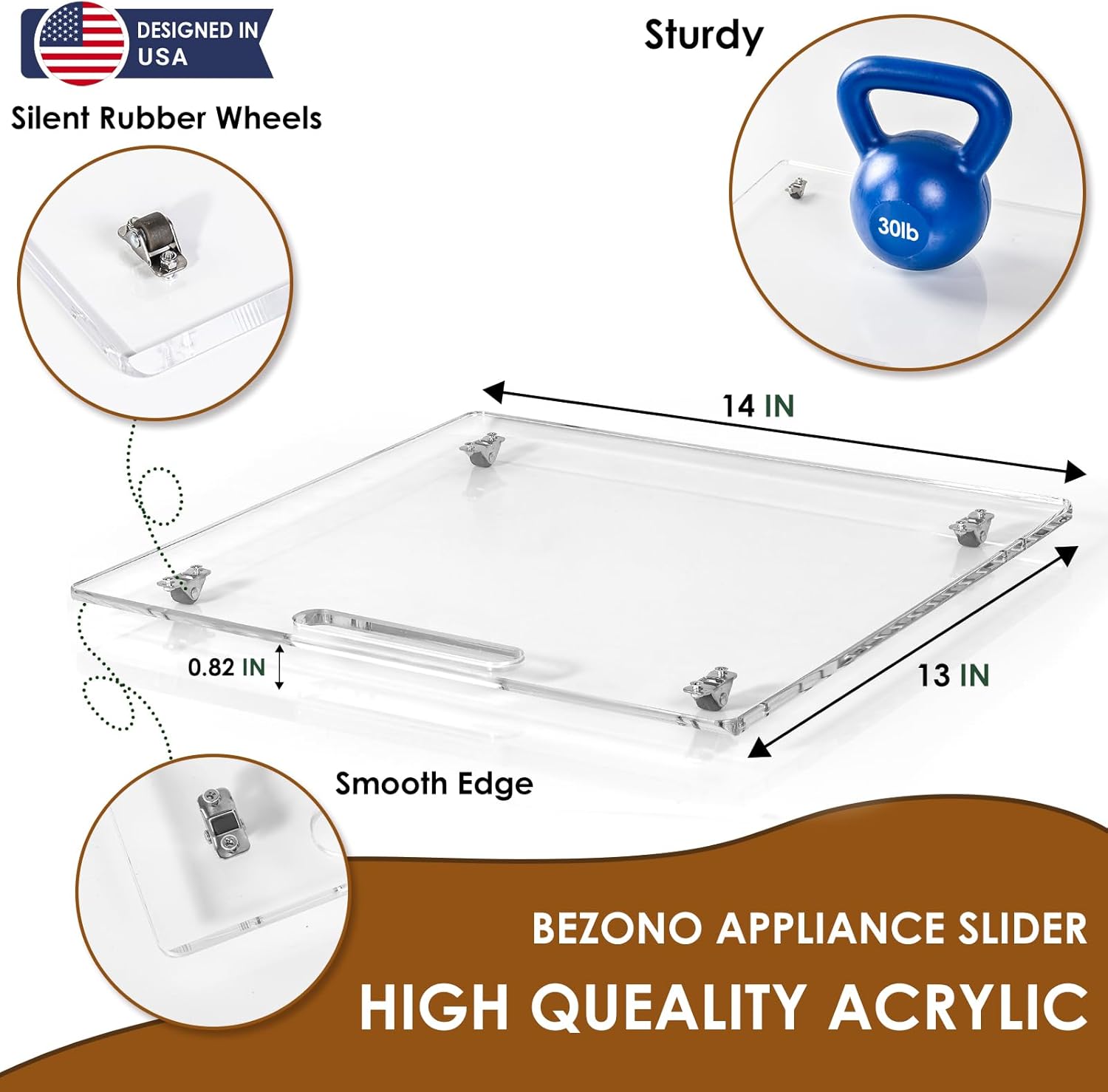 Appliance Sliders for Kitchen appliances Sliding Tray for Coffee Maker, Espresso Machines, Mixers Sturdy Kitchen Aid Sliders for Mixer - Duty Equipment with Rubber Wheels - 13" x 14" (Clear)