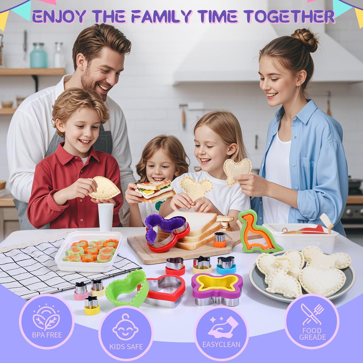 30 Pcs Sandwich Cutter and Sealer Set, Sandwich Cutters for Kids Lunch, Decruster Sandwich Maker,Vegetable Cutter Shapes,Bread Cookie Cutters for Kids Lunchbox and Bento Box