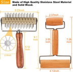 Dough Docker Roller Stainless Steel and Wooden Dough Roller, Set of 2 Pizza Pin Roller Dough Hole Maker Wood Pastry Pizza Roller for Pizza, Cookie, Pie, Pastry, Bread, Crust