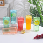 20 OZ Glass Cup with Lids and Glass Straws, High Borosilicate Iced Coffee Glass Tumblers with Lid and Straw for Drinks, 2pcs Reusable Wide Mouth Smoothie Cup(Orange)