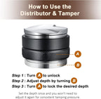 53mm Adjustable Coffee Distributor & Tamper, Dual Head Coffee Leveler, Compatible with 54mm Breville Portafilter, 2-in-1 Espresso Hand Tamper with Adjustable Depth