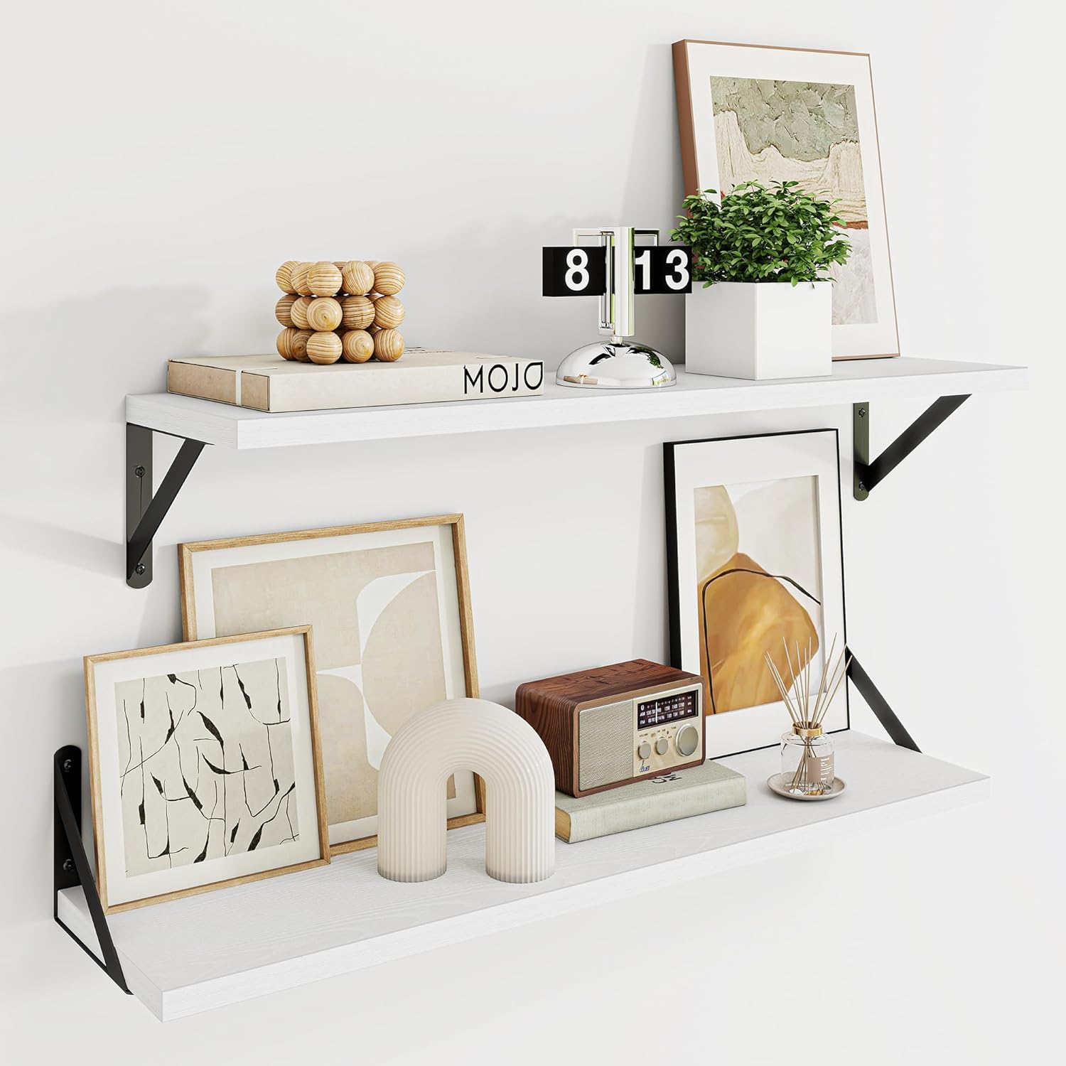 Dreamland Deep Floating Shelves for Wall, 30W x 8D Wall Shelves, Set of 2, 30 inch Floating Shelf with Sturdy Metal Brackets for Living Room, Bathroom, Bedroom and Kitchen, White