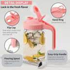 32oz Glass Pitcher with Lid &Pour Spout - 1 Quart Breastmilk Pitcher Double Leak Proof, Creamer Container for Sun Tea, Juice, Cold Brew Coffee, Breastmilk Storage Container -Pink Lid