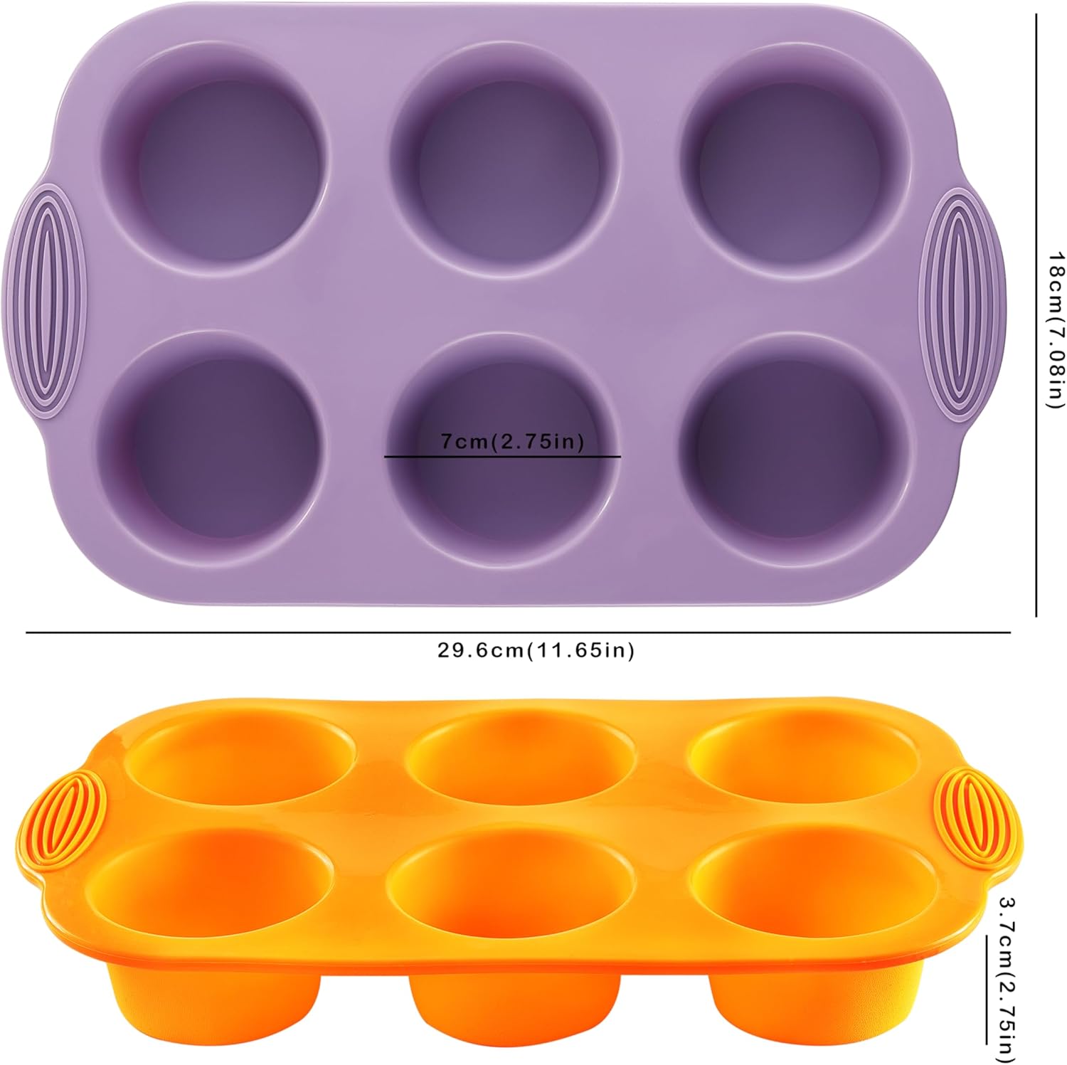 JJOO 2PCS Silicone Muffin Pan, 6-Cavity Nonstick Muffin Cupcake Pans Molds for Baking, Great for Cupcakes, Muffin, Brownies and More, BPA Free, Pack of 2 Colors (Orange and Purple)
