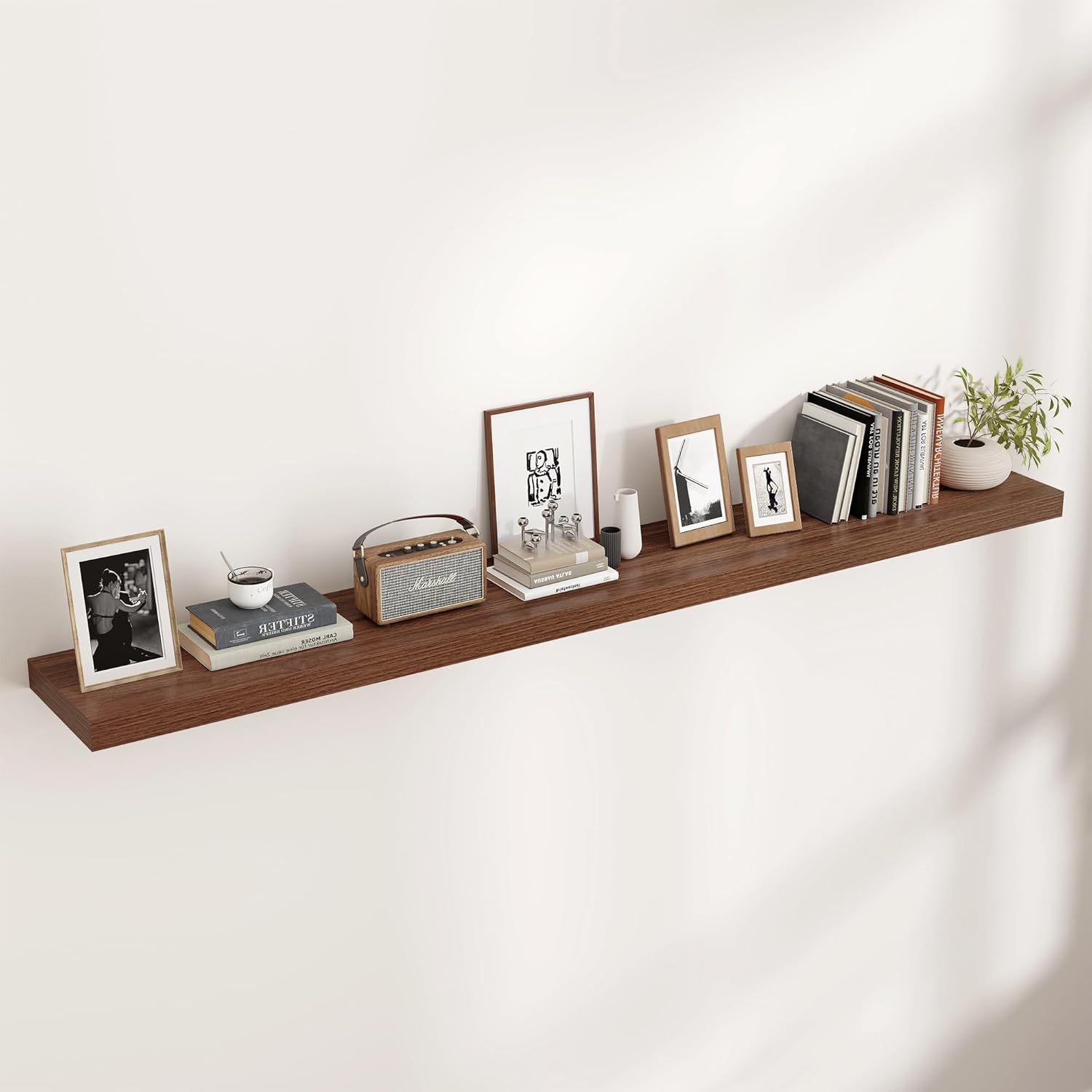 Floating Shelves for Wall, Large Wall Mounted Shelves with Invisible Brackets, Long Wood Floating Shelf for Living Room, Bedroom, Kitchen, (Walnut, 72" W x 9" D x 1.5" H)