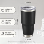 30 oz Tumbler with Lid Stainless Steel Tumblers Vacuum Insulated Cup Reusable Powder Coated Travel Mug Double Wall Leak Proof Portable Cups Keep Cold Drinks for 12 Hours, Black, 1 Pack