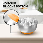 Stainless Steel Mixing Bowls with Lids – Set of 5 Large Nesting Metal Bowls for Kitchen, Baking, Cooking, Food Prep & Storage, Non-Slip Base, Dishwasher Safe,Orange