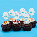 24Pcs Ghost Cupcake Toppers - Bule Halloween, Bule and White Halloween Birthday Decorations, Bule Halloween Baby Shower Decor, Ghost Decorations, Halloween Gender Reveal Decorations