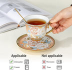 Tea Cups and Saucers Sets of 6, 8 Oz Floral Tea Cups with Spoons Ceramic Cup and Saucer Set for Cappuccino, Espresso, Coffee, Cafe, Latte, Tea for Tea Birthday