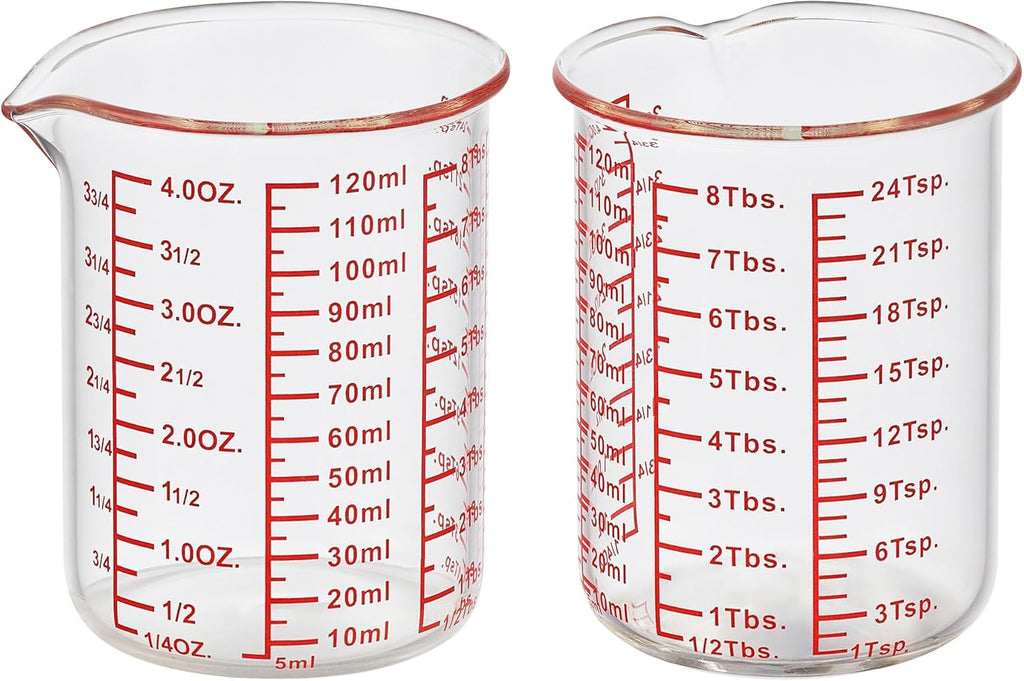 High Borosilicate Glass Measuring Cup-V-Shaped Spout，Glass Measuring Beaker for Kitchen or Restaurant, Easy to Read, 120 ML (4 Oz)-Pack of 2