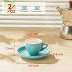Sweese 2 Ounce Espresso Cups with Saucers, Porcelain Espresso Cups Set of 6 - Hot Assorted Colors