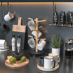 Wisuce Bamboo Mug Holder - Black Coffee Mug Tree Stand for Countertop - Organizer