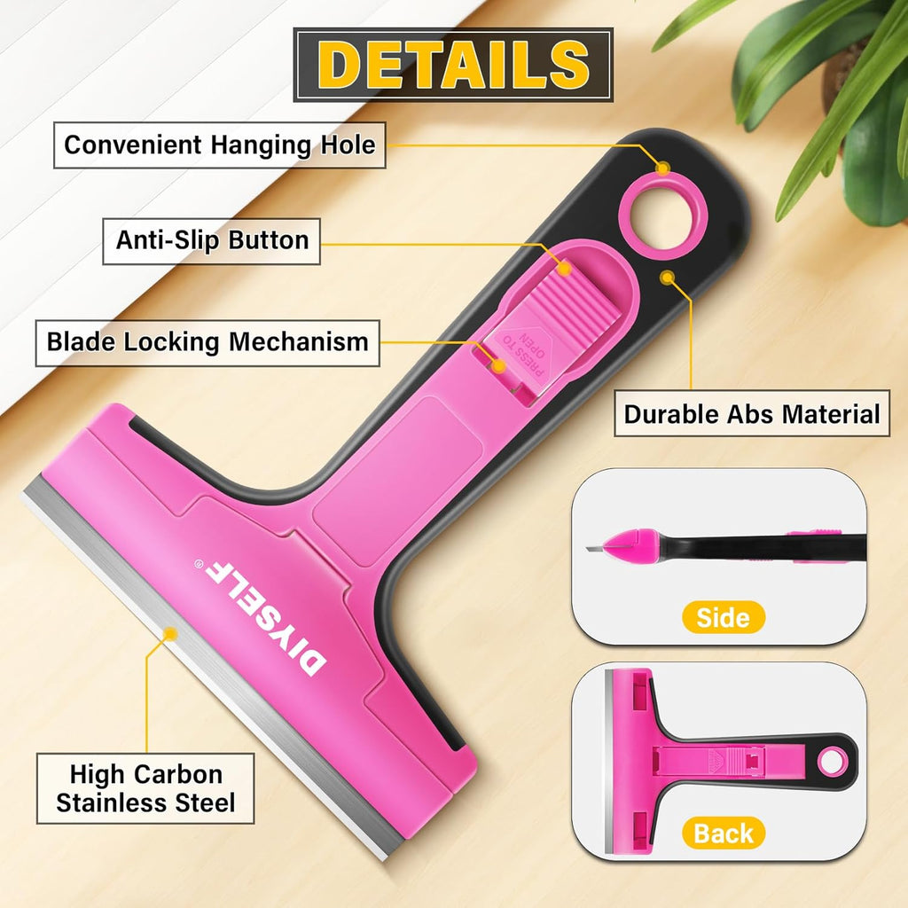 DIYSELF 1 Pack Razor Blade Scraper, Window Scraper with Razor Blade, Razor Scraper Tool for Glass, Scraper Tool Kitchen for Cleaning Stovetop, Cooktop, Oven, Paint Scraper with 10 PCS 4'' Blades